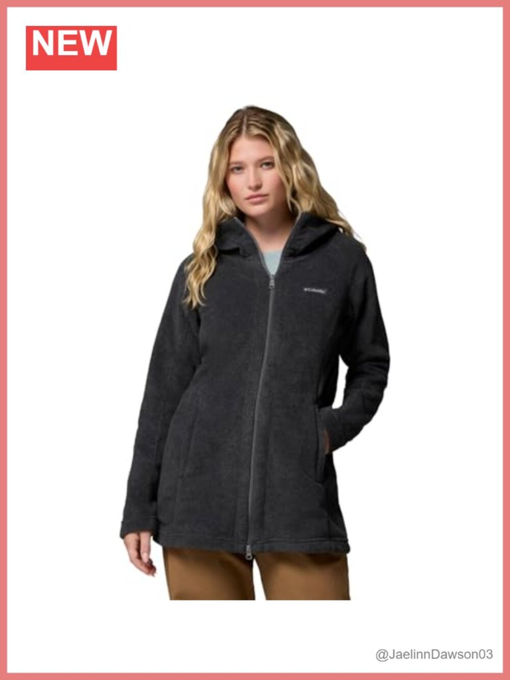 Long Hooded Fleece Jacket Full Zip Two-Way Pockets Cold Weather Outdoor